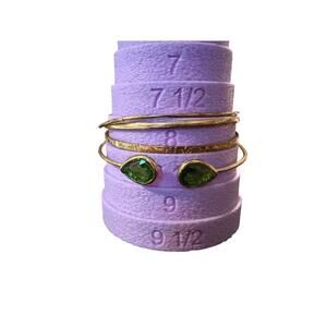 Gold-Tone Bangle Set (4) Green Gemstone